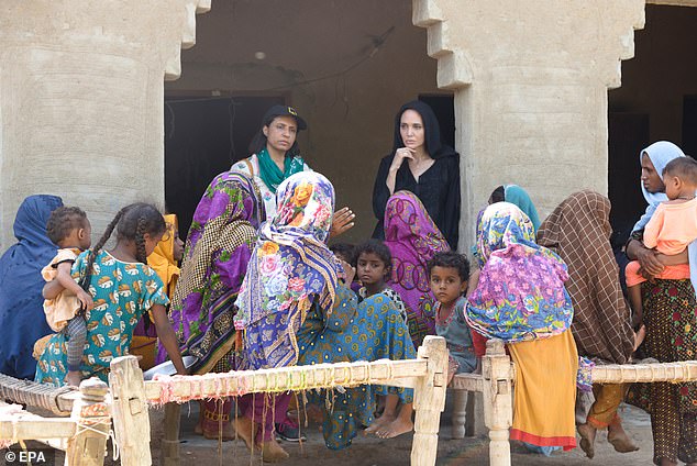 Heartbreaking: The Oscar-winning actress also meet with children who are out of their homes due to the disaster in Pakistan