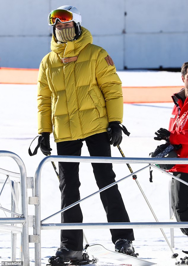 Getting into the spirit: The mother of one was seen all decked out in her fashionable gear for the ski day amid the holiday season