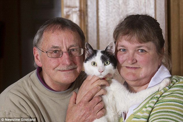 'We live our lives around him': Allister and Shona Sim, from Kennethmont, Aberdeenshire, with their cat Tinker