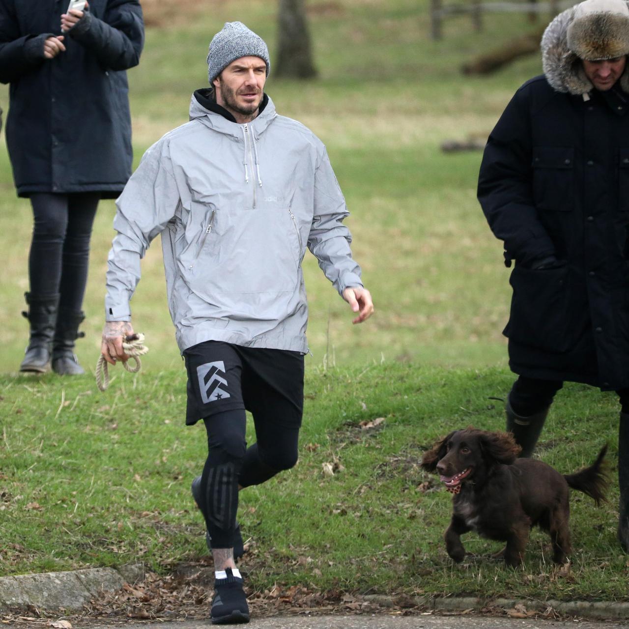  David Beckham with Olive in a London park